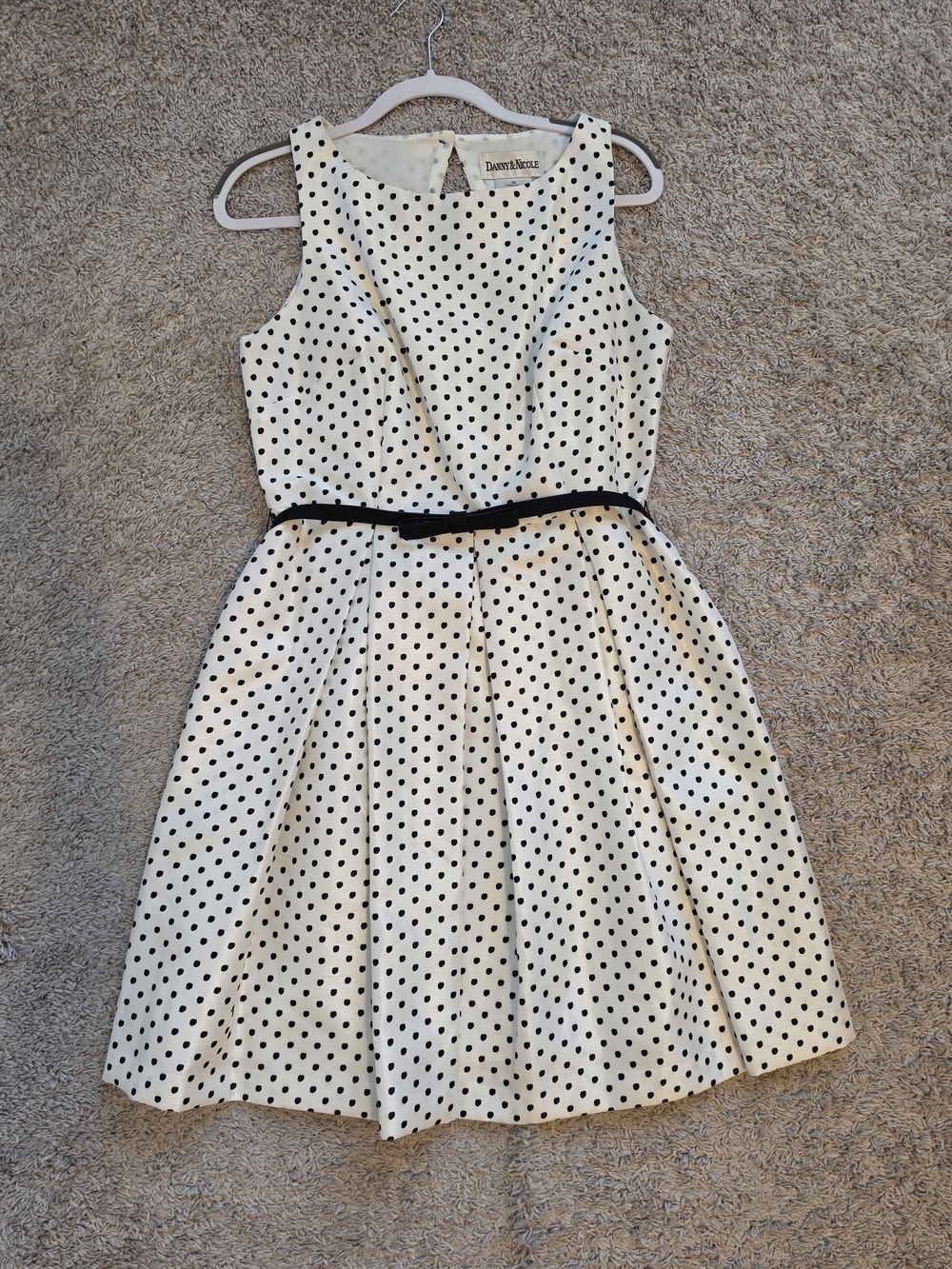 dressbarn White Polka Dot Fit-and-Flare Dress with Black Belt